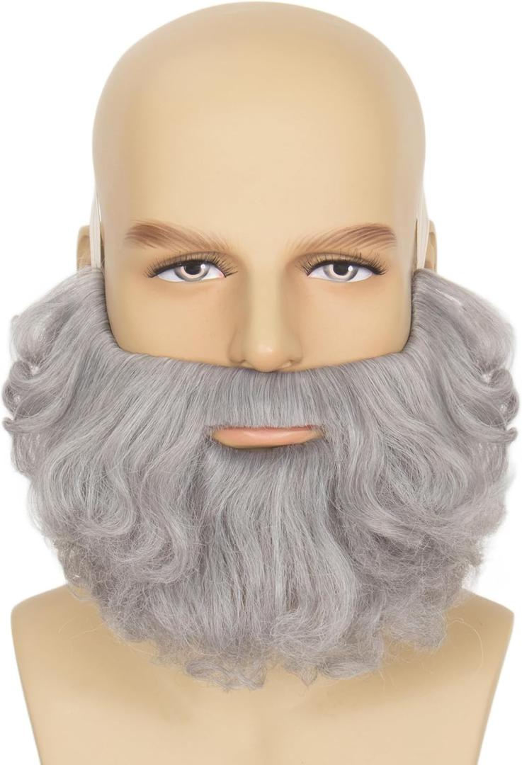 Yan Dream Short Full Beard for Men Classic Halloween Costume Facial Hair Synthetic Curly Red Fake Beard and Mustache (Grey)