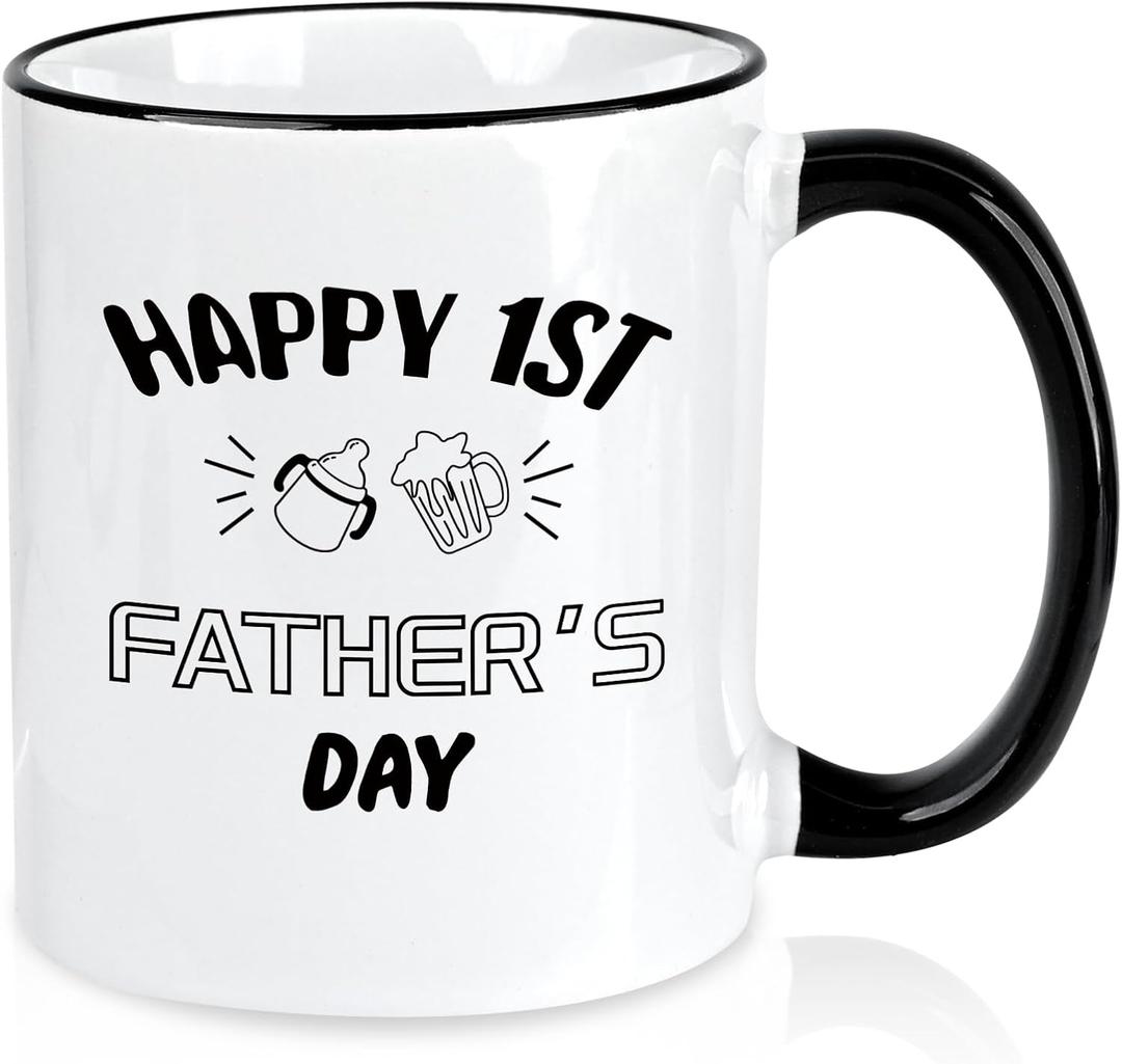 First Time Dad Gifts, New Dad Gifts, Happy 1st Father's Day Coffee Mug, First Fathers Day Gift for New Father, Fathers Christmas Gift for Papa, 11Oz (White)