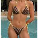 MakeMeChic Women's Polka Dots Bikini Sets with Swim Shorts Swimsuit (Yellow, M)