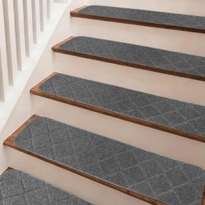 9"X36" Stair Treads Carpet Non-Slip for Wooden Steps Indoor, Machine Washable and Reusable with Tape Free Self-Adhesive Back for Pets, Set of 4, Grey