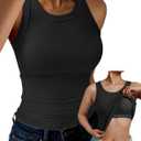 GKBK Tank Top for Women Built in Bra High Neck Ribbed Basics Tops Racerback Fitted Bra Tanks, XL