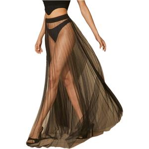 Verdusa Women's Mesh Sheer Lightweight Maxi Skirt A Line High Waist Flare Flowy Skirts (Medium)