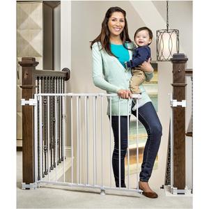 Regalo Safety 29"-43" Extra Wide Baby Gate for Top of Stairs & Dooways Hardware Mounted, For Babies, Toddlers & Pets, White, Product Dimensions 71.12 x 106.68