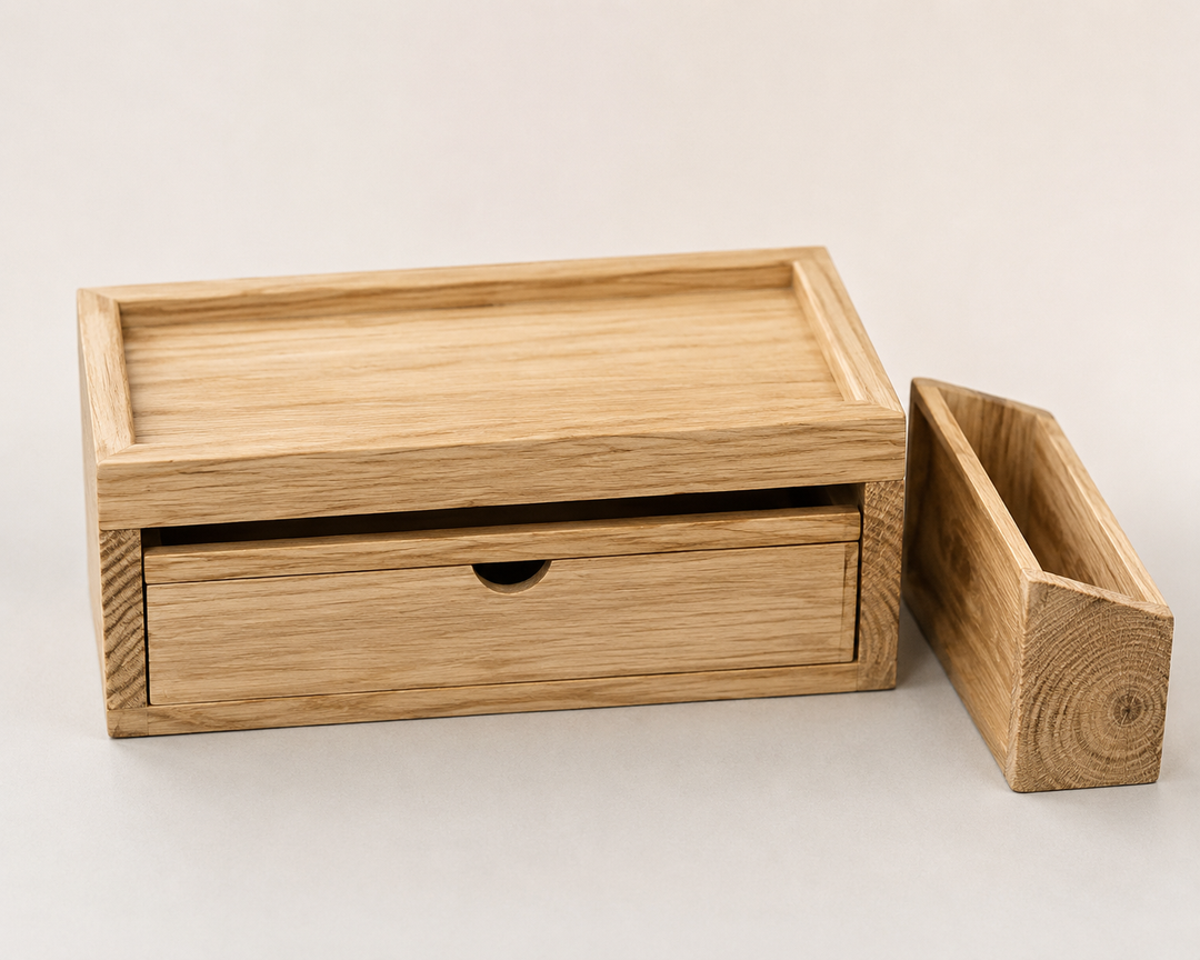 Desk Organizer with Drawers - Bamboo Desktop Organizer Storage | White-Natural Wood Desk Drawers Organizer for Bills, Office Supplies, Cosmetics, Seals No Assembly Required