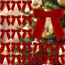 Glitinsel 30 Pcs Velvet Ribbon Bows 5" x 4" Pre Tied Christmas Velvet Bows with Twist Tie for Gift Packaging Christmas Tree Wreaths Door Windows Wedding Party Decoration(Red)