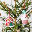 Set of 2 Christmas Tree Decorations, 3D Candy House & Ice Cream Christmas Ornaments, Claydough Xmas Hanging Decor for New Year Party Wedding Home