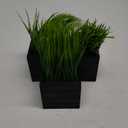 MyGift Artificial Green Grass Plants in Vintage Black Wood 4 Inch Planter Boxes, Faux Greenery in Decorative Square Crate Style Wooden Containers, Set of 3