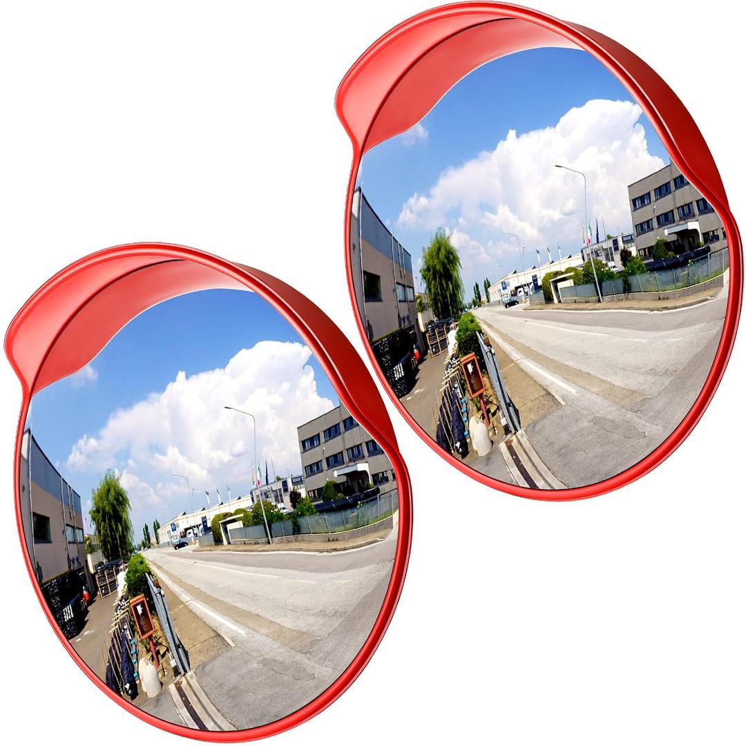 2 Pcs 30" Safety Convex Mirror Traffic Mirror Outdoor Indoor Driveway Street Corner Mirror Security Blind Spot Mirror for Road Garage Parking Lot Warehouse, Tear Off The Protective Film Before Use