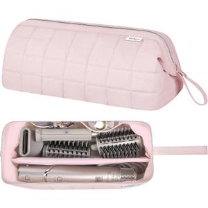 KarSyon Hair Tools Travel Bag Organizer for Dyson Airwrap Case Holder Shark Hair Dryer Flex Style Airstraight Brush Revlon Attachments Carrying Case Flat Curling Iron Bags (Pink)