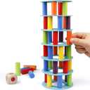 Coogam Wooden Tower Stacking Game, Fine Motor Skill Montessori Building Blocks with Dice Toppling Leaning Tower Toy Party Family Games for Kids and Adults