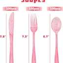 300 Pcs Pink Silverware Set Heavy Duty Pink Plastic Silverware - 100 Forks, 100 Knives, 100 Spoons for Brithday, Wedding, Baby Shower, Bridal Shower