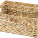 Large Wicker Basket, 15" Water Hyacinth Wicker Storage Baskets for Organizing, Rectangular Storage Baskets for Shelves, Rattan Woven Basket with Built-in Handles