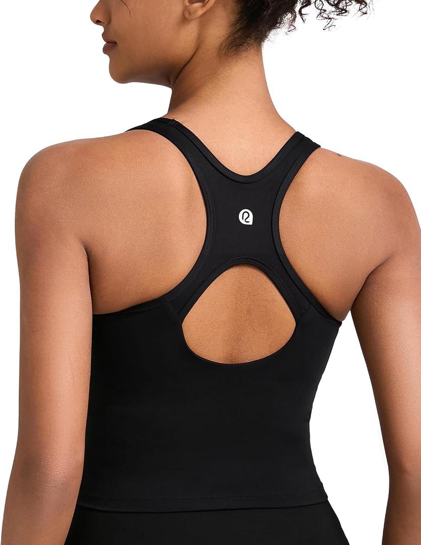 RUNNING GIRL Workout Tank Tops with Built in Bras for Women,Compression Shirt Strappy Back Athletic Yoga Tops (Large)