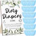 Roowest 51 Pcs Dirty Diaper Baby Shower Games Funny Wooden Sign with 50 Pcs Mini Diapers Cute Felt for Gender Reveal Party Baby Shower(Greenery Blue)