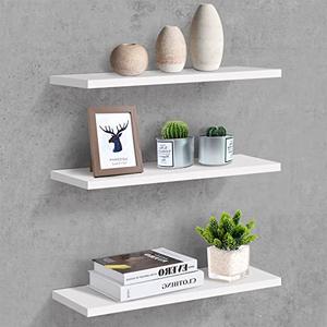 DODOBEYA White Floating Shelves,Set of 3 Wall Mounted Modern Floating Shelf Elegant White Wooden Display Wall Shelves for Living Room Bedroom Kitchen Bathroom Kitchen,Length 17''