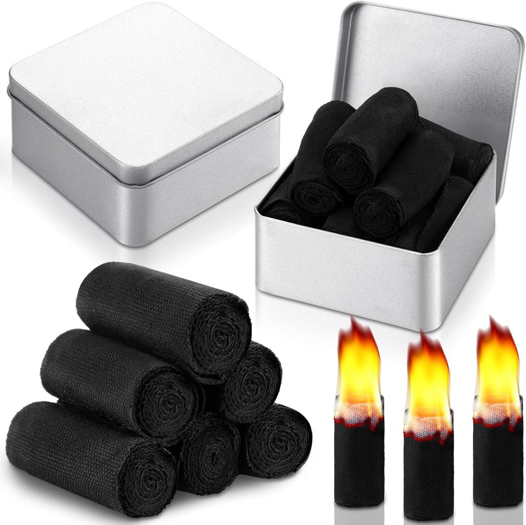 8 Rolls Camping Fire Starter Char Cloth Hand Made Emergency Fire Starter Refills for Bushcraft Hunting Outdoors Camping Survival