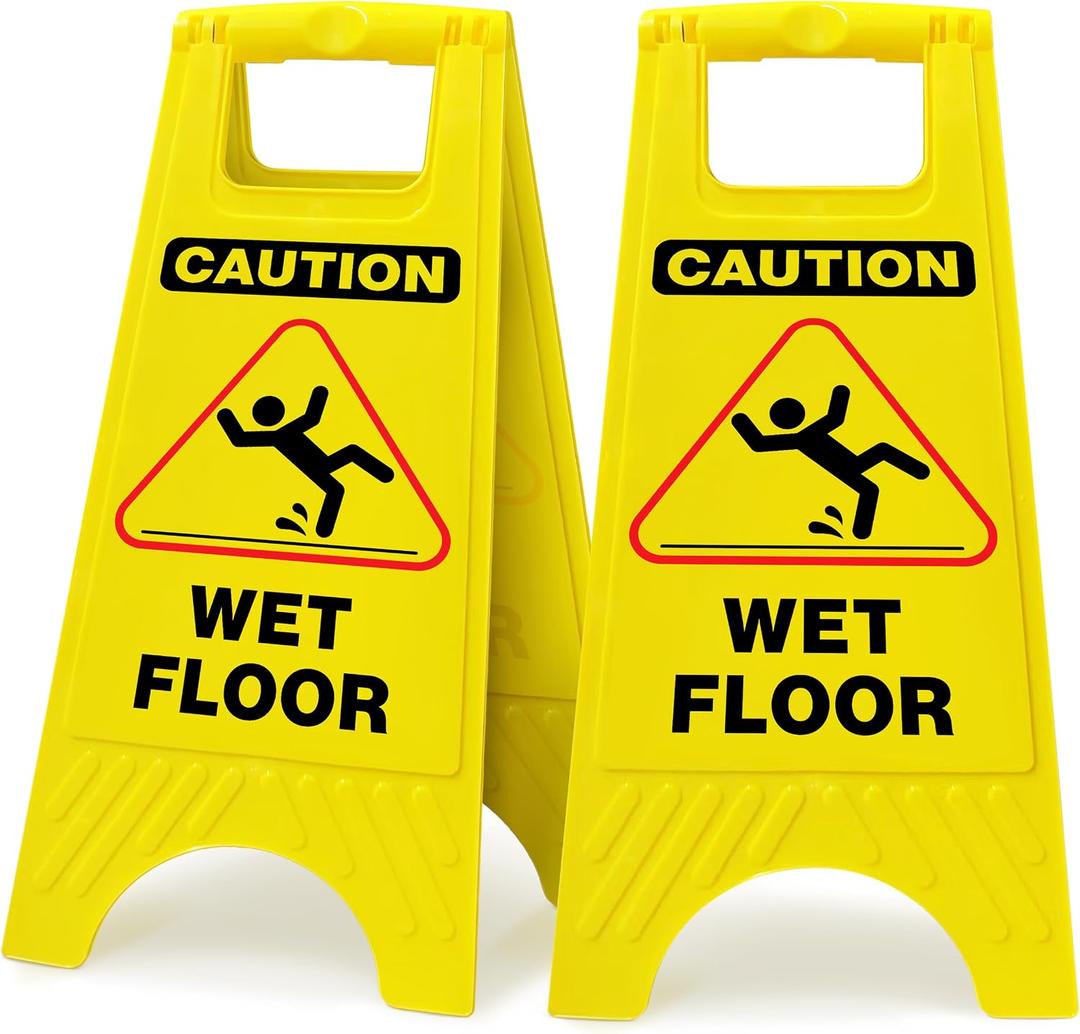 Caution Wet Floor Sign, 24 Inch Folding A Frame Double Sided, 2 Pack
