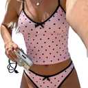 ZAFUL Womens Tankini Swimsuits Tummy Control High Cut Bow Decor Bathing Suits Two Piece Bikini Sets (Pink, S)