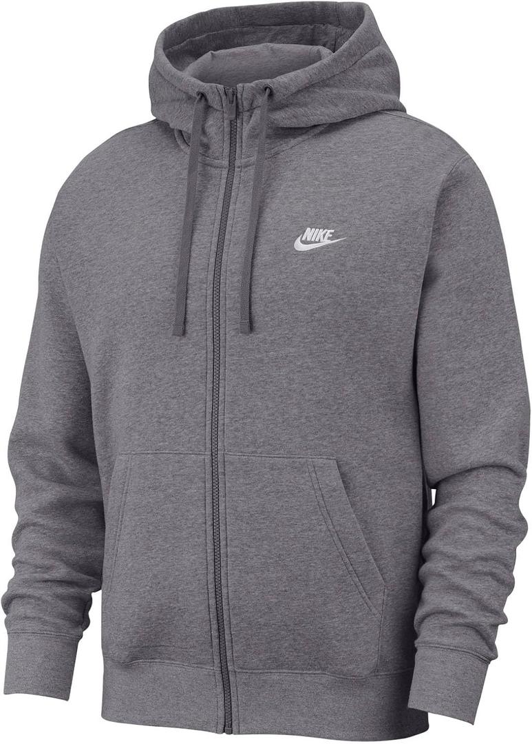 Nike Men's Sportswear Club Fleece Full Zip Hoodie (Charcoal Heather/Anthracite/White) Small
