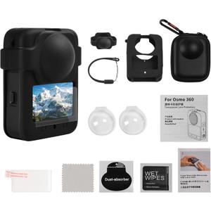 Camera Protective Kit Compatible with DJI Osmo 360 -Includes Lens Protector,Tempered Glass Screen Protector, Silicone Case with Lens Cover, Camera Bag with Metal Buckle