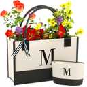 Monogrammed Canvas Tote Bag with Zipper Pockets - Ideal Gift for Mom, Teacher, Sister