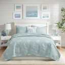 Harbor House Seaside Reversible Cotton Quilt Set Coastal Clam, Starfish, Coral Embroidery, All Season, Pre-Washed Coverlet Bedding Layer, Decorative Pillow, King/Cal King(108"x90") Seafoam 4 Piece
