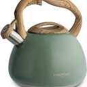 Poliviar Tea Kettle, 2.7 Quart Seaweed Green Finish with Wood Pattern Handle Loud Whistle Food Grade Stainless Steel Teapot, Anti-Hot Handle and Anti-Rust, Suitable for All Heat Sources (JX2020-SB30)
