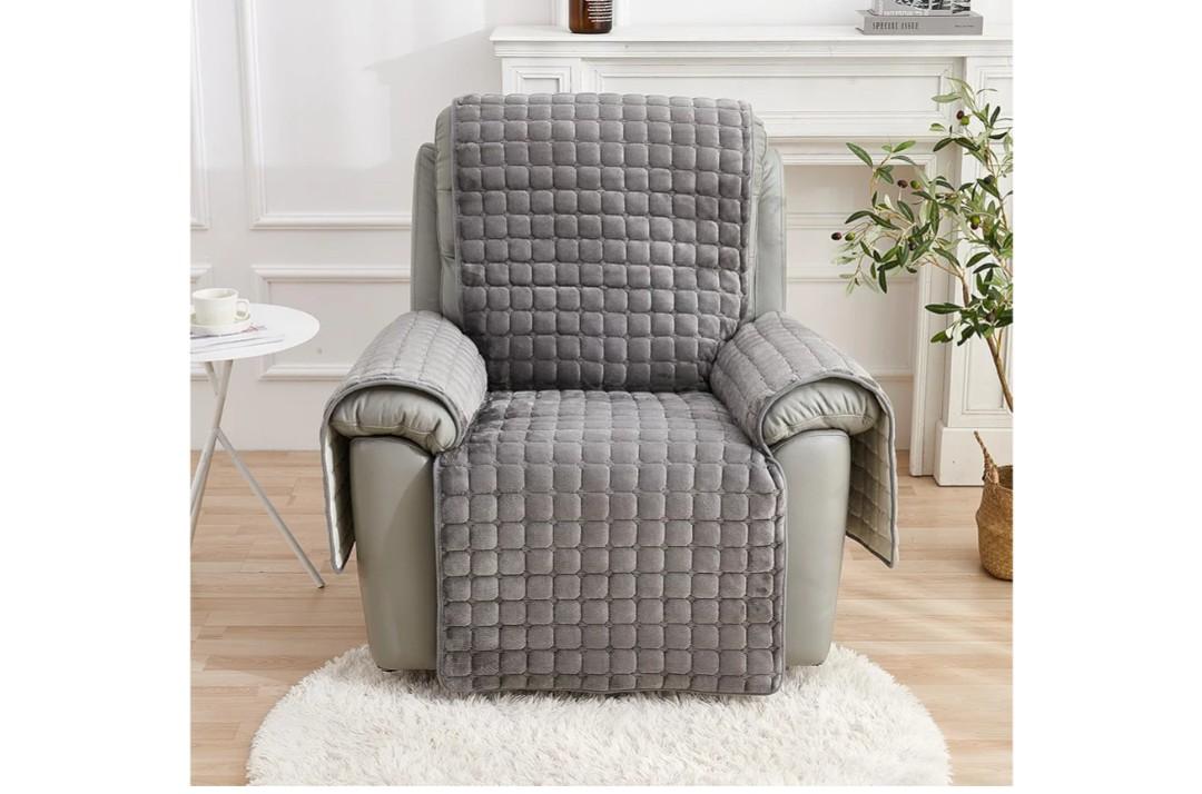 vctops Quilted Recliner Chair Covers Soft Velvet Non Slip Chair Slipcover Washable Couch Cover Furniture Protector for Dogs Pet Kids (Grey,21"x75")