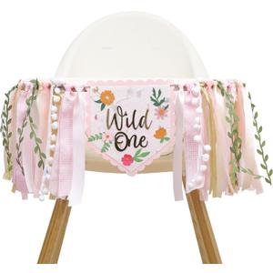 Wild Flower High Chiair Banner-Floral 1st Birthday Decoration-Pink Garland For Baby GirlsOur Little Wild Flower is Turning One Banner