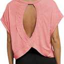 SOLY HUX Women Open Back Tops Workout Backless Tee Casual Athletic Shirts Short Sleeve Oversized Gym T Shirt (Large, Solid Pink)
