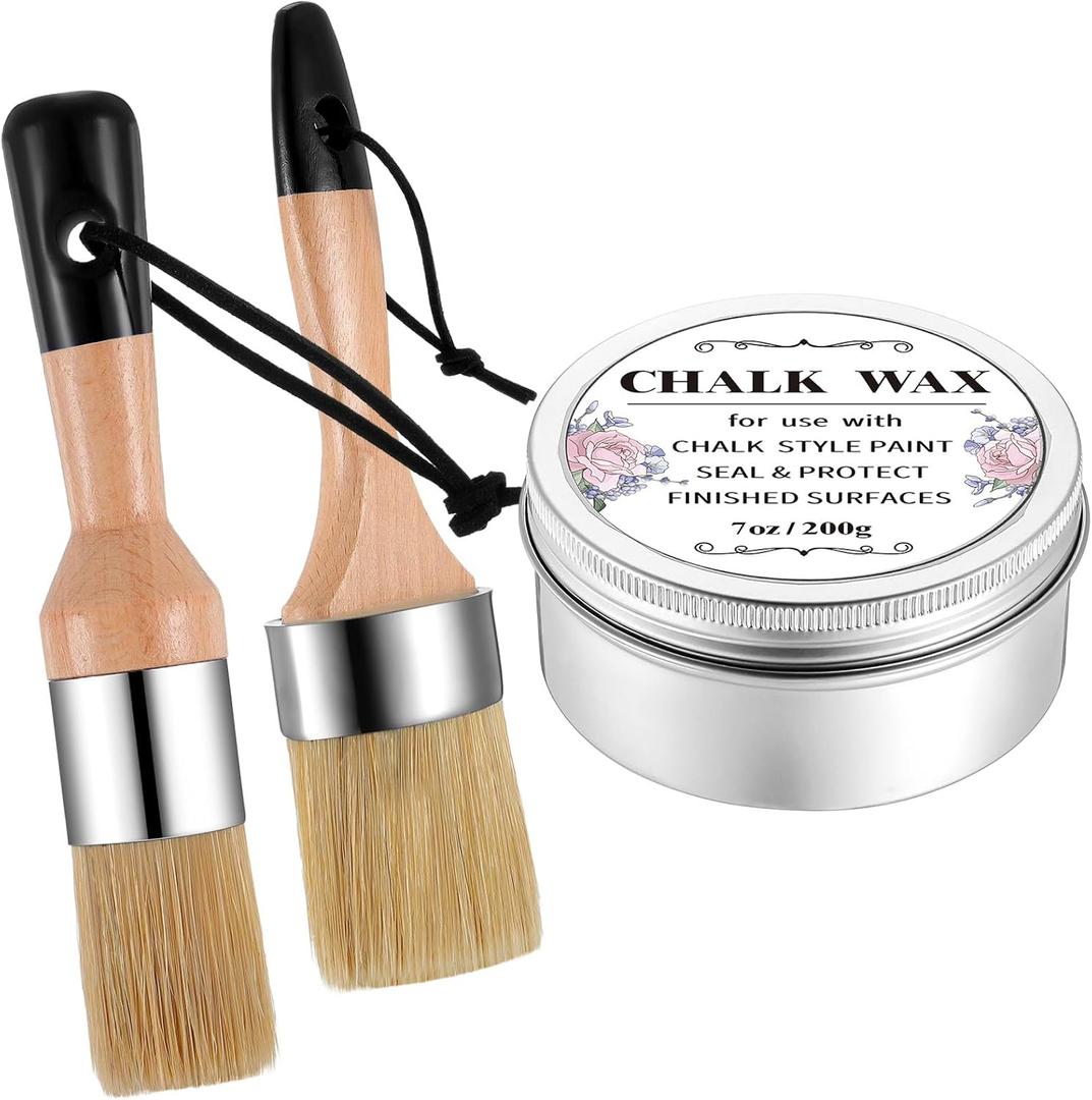 Furniture Finishing Wax Paint Wax Sealer Clear with 2 Brush Set 7 oz for Clear Chalk Sealing Wood Surfaces Interior Furniture Protective Painting Waxing Wooden Floor Cabinet Home Accessories