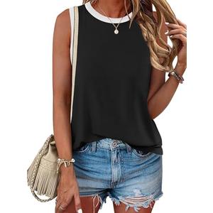 ANRABESS Tank Tops for Women 2025 Summer Casual Crew Neck Color Block Basic Sleeveless T Shirt Fashion Teen Girls Outfits Black, Small