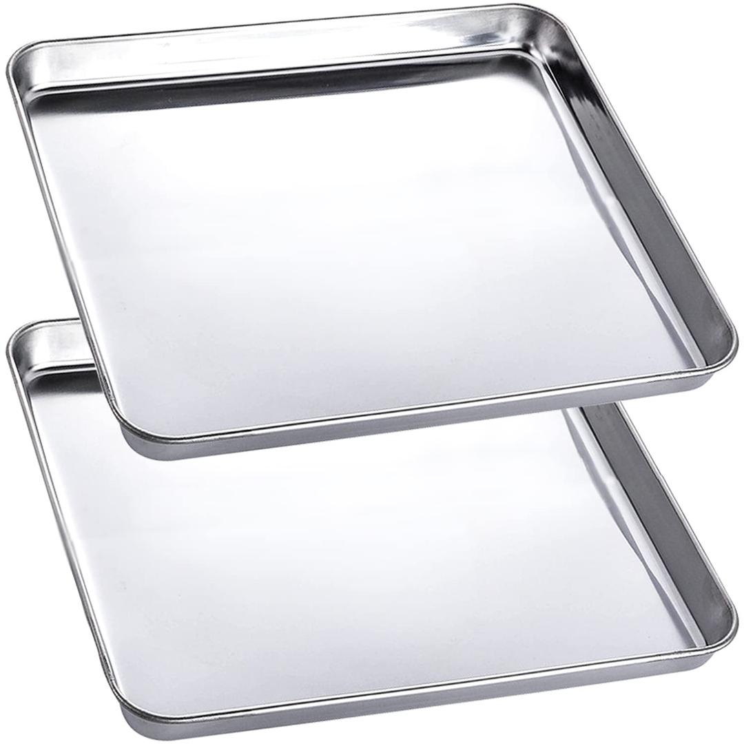 2 Pack Stainless Steel Tray Non Toxic Heavy Duty Thickening Pan for Kitchen Baking, Lab Instrument, Dental, Medical Surgical Instrument, Pet Treatment, Jewelry Tools (X-Large)