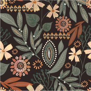 Floralplus Peel and Stick Wallpaper Boho Dark Floral Wallpaper for Bathroom Renter Friendly Wallpapers Boho Vintage Leaf Contact Paper for Bedroom Removable Wall Mural 17.5 x 118 in (Black)