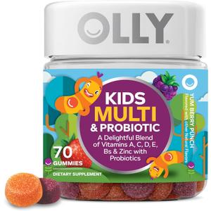 OLLY Kids Multivitamin & Probiotic Gummy, Digestive Support, Vitamins A, D, C, E, B, Zinc, Chewable Supplement, Berry Flavor, 35 Day Supply - 70 Count, EXP 05/2026