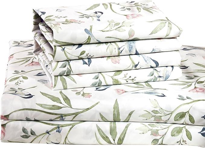 Virah Bella 4-Piece Queen-Size Printed Microfiber Bed Sheet Set - Floral Bird - Vintage