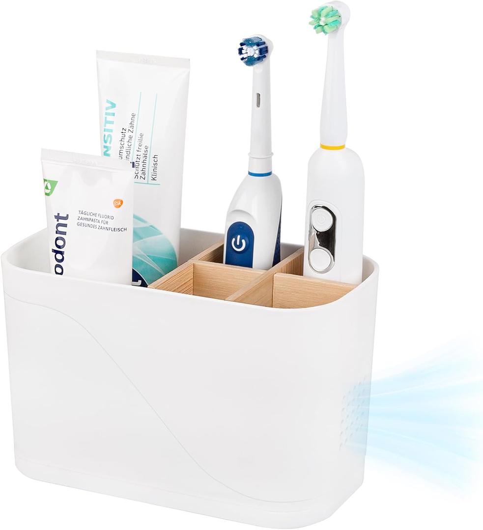 Toothbrush Holders for Bathrooms, Electric Tooth Brush Holder with Bamboo Dividers Kids Toothbrush and Toothpaste Organizer for Bathroom Countertop Accessories Storage, 5 Slots, White