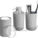 2 x iDesign Fluted 4-Piece Bathroom Accessories Set for Vanity Countertop - Gray/Clear