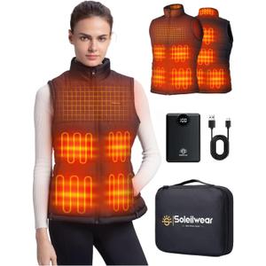 Womens Heated Vest with 12000mAh Battery, 9 Heated Zones Lightweight Rechargeable Vest for Outdoor Outerwear (Small, Black)