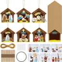 Jenaai 24 Set Nativity Wooden Stick Ornament Craft Kit Make a Nativity Scene Hanging Ornament Religious Christmas Crafts for Christmas Tree Home Party Classroom Activities, As Shown
