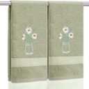 SmoothNovelty 2 Pcs Daisy Flower Hand Towels Gray Green Bathroom Decor 14x29 Inch Embroidered 100% Cotton Soft Absorbent Spring Summer Decorative Hand Towels for Bathroom Kitchen