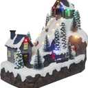Christmas Village Sledding Down Hill - Lighted Musical Snow Village with 8 Animated Kids Going Down The Mountain