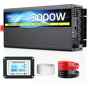 3000W Pure Sine Wave Inverter 12V DC to 110V/120V AC for Solar Off-Grid