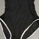 Blooming Jelly Womens One Piece Swimsuit Sporty Tummy Control Bathing Suit Ribbed Slimming Cute Flattering High Cut Swimwear (Medium, Black)