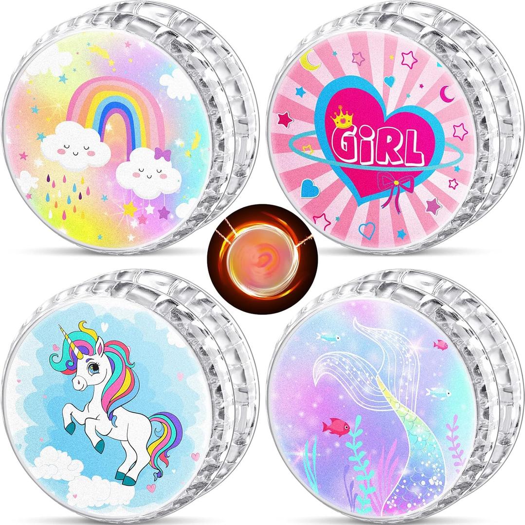 Lewtemi 4 Pack Yo Yo for Kids LED Light up Christmas Beginner Unicorn Pink Rainbow Heart Mermaid Yoyo for Kids Responsive Ball Toys Girls Ages 4-12 Gifts