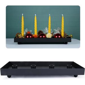 TELOSMA Advent Candle Holder - 4 Candlestick Seats, Matte Black Iron Candle Tray for Taper Candles - Autumn Thanksgiving Christmas Dining Table Kitchen Island Fireplace Mantel Centerpieces Decoration