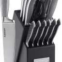 CUISINART Block Knife Set, 15pc Cutlery Knife Set with Steel Blades for Precise Cutting , Lightweight, Stainless Steel, Durable & Dishwasher Safe,C77SS-15P (8")