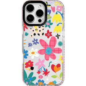 for iPhone 15 Pro Case, Whimsical Abstract Spring Floral Collage Pattern, Military-Grade Drop Protection, Vibrant Colorful TPU Protective Cover with Camera Lens Protection for Women Girls