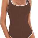 BMJL Women's One Piece Swimsuit Sports Adjustable Strap Bathing Suit Color Block Ribbed High Cut Swimsuits, S