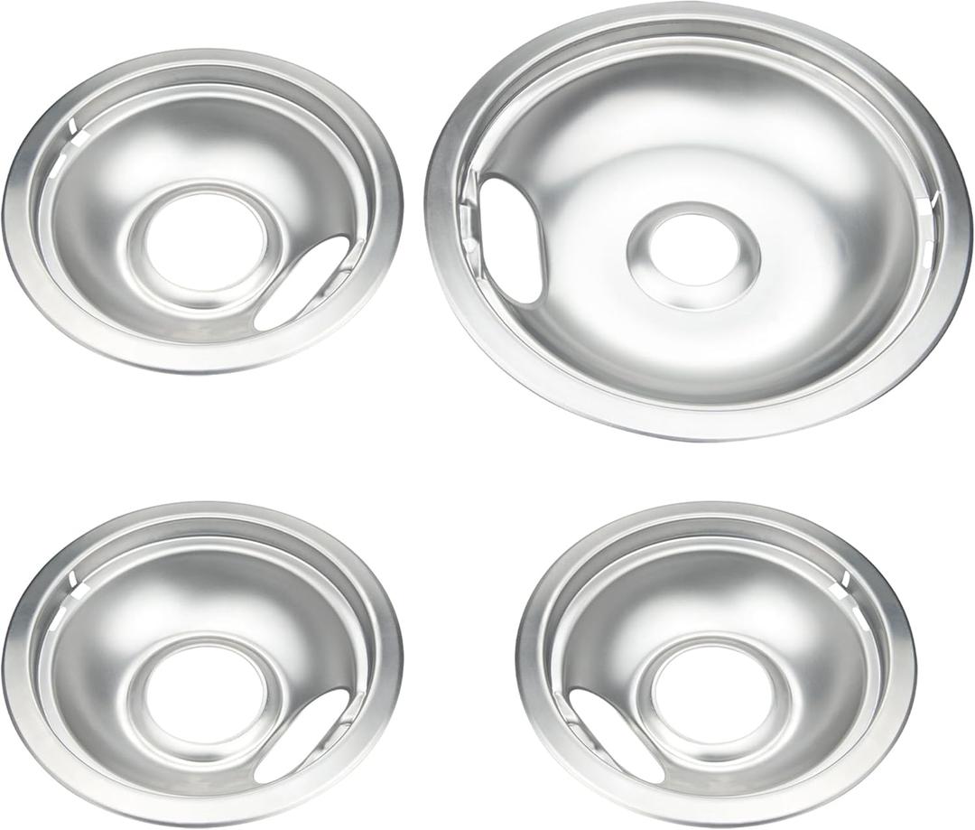 Stove Burner Covers, Chrome Replacement Drip Pans for Frigidaire Kenmore 316048413 and 316048414, 4 pcs (3x6" and 1x8")